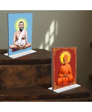 Sri Ramakrishna Paramhansa & Swami Vivekananda Acrylic T-Style Photo Stand - 9x11 Inches, Compact and Stylish Spiritual Display, easily change 2 photos (Pack of 1)