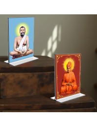 Sri Ramakrishna Paramhansa & Swami Vivekananda Acrylic T-Style Photo Stand - 9x11 Inches, Compact and Stylish Spiritual Display, easily change 2 photos (Pack of 1)