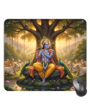 Customized Lord Krishna Picture Sublimation Mouse Pad | 8 X 7.5 Inch | Smooth Cloth Surface | Non-Slip Rubber Base | Personalized Mousepad for Laptop & Desktop (F17135)