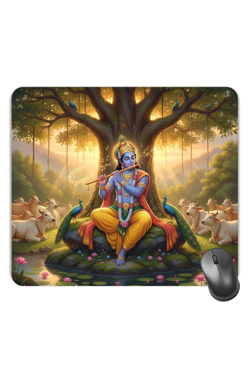 Customized Lord Krishna Picture Sublimation Mouse Pad | 8 X 7.5 Inch | Smooth Cloth Surface | Non-Slip Rubber Base | Personalized Mousepad for Laptop & Desktop (F17135)
