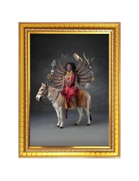 Goddess Mahakaali Photo Frame - 12x16 Inches, Brown Wooden Frame for Home, Office & Temple Decoration