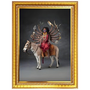 Goddess Mahakaali Photo Frame - 12x16 Inches, Brown Wooden Frame for Home, Office & Temple Decoration