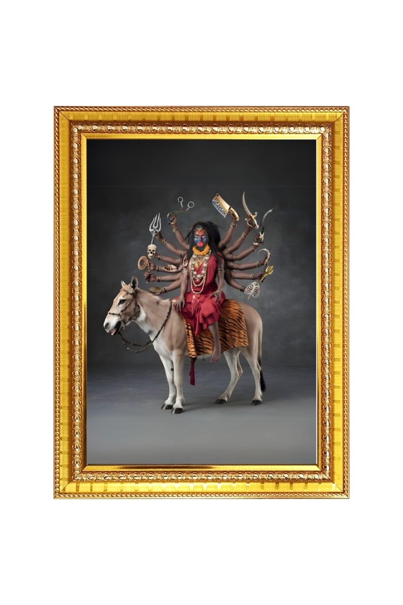 Goddess Mahakaali Photo Frame - 12x16 Inches, Brown Wooden Frame for Home, Office & Temple Decoration