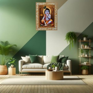 Lord Baby Krishna Digital Print Photo 8.7x10.7 inches (I6016) - Vibrant Religious Wall Art for Home or Office Decor.