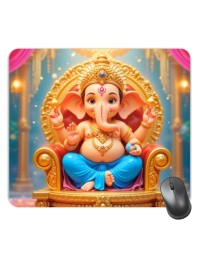 Customized Lord Ganesha Picture Sublimation Mouse Pad | 8 X 7.5 Inch | Smooth Cloth Surface | Non-Slip Rubber Base | Personalized Mousepad for Laptop & Desktop (F16993)