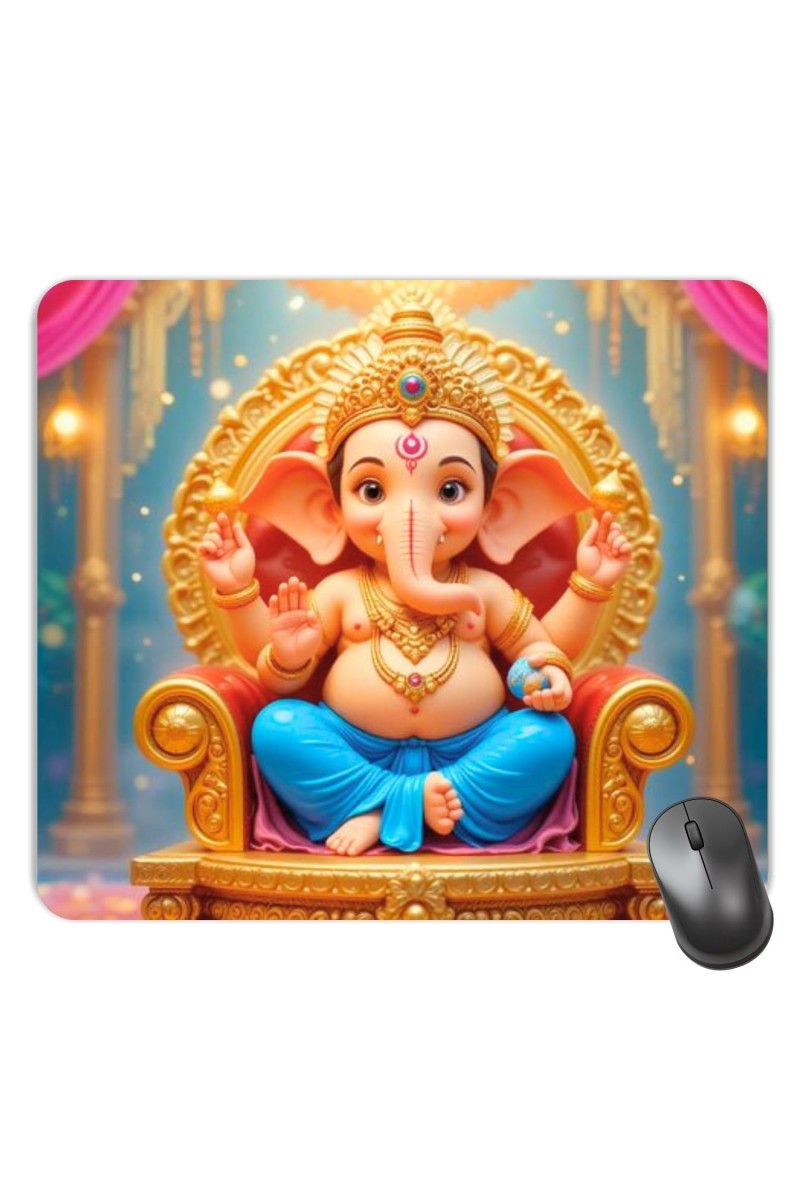 Customized Lord Ganesha Picture Sublimation Mouse Pad | 8 X 7.5 Inch | Smooth Cloth Surface | Non-Slip Rubber Base | Personalized Mousepad for Laptop & Desktop (F16993)