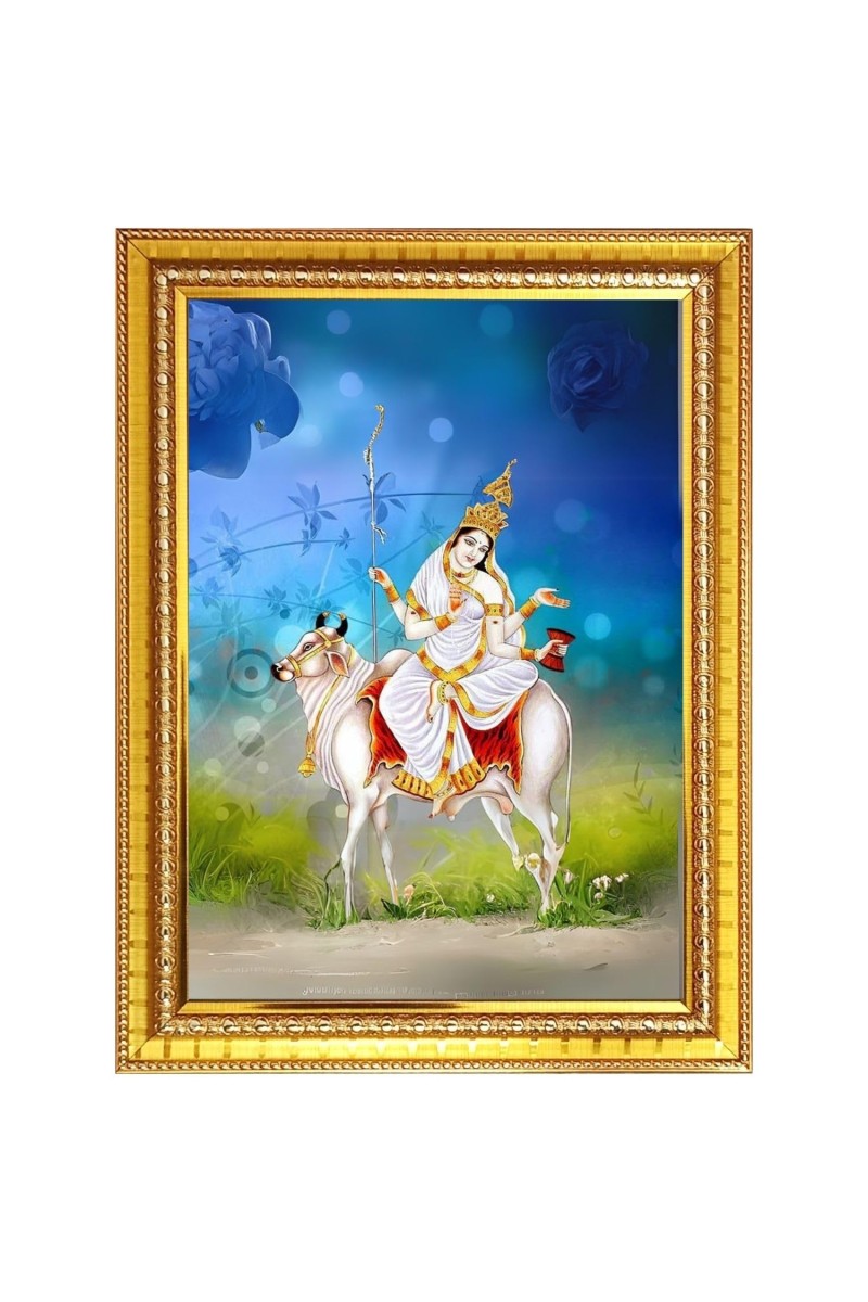 Maa Shailputri Photo Frame - 10x14 Inches, Brown Wooden Frame for Home, Office & Temple Decoration
