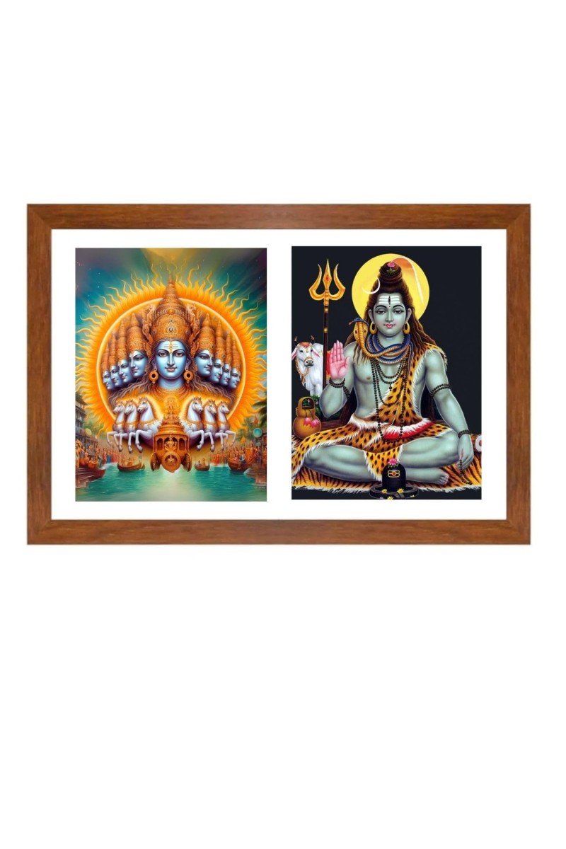 Lord surya and shiva Photo Frame - 17x21Inches - Spiritual Artwork for Home Decor, Puja Room and Office Decoration