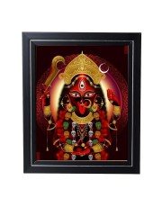Hitech Sales Goddess Kali Maa Photo Frame for Pooja Room, Temple Decor, Home Decoration and Gift (Wall and Tabletop, Rectangular, Printed Photo, 12 x 14 inches Frame, Brown)