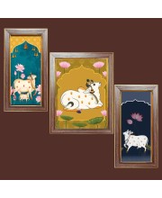 3-Pack Gomatha cow painting Photo Frames - 2 Pieces 10x17 Inch & 1 Piece 14x17 Inch - Rustic Wall Art for Home & Office Decor - Botanical Wall Hanging for Living Room, Bedroom, or Workspace