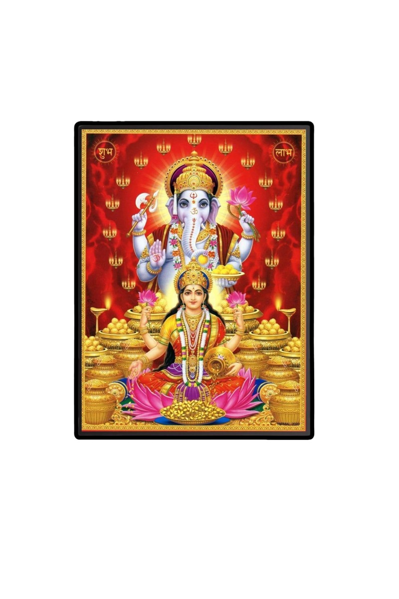 Maa Lakshmi Sri Ganesh Laminated Photo (11x13 Inches Without glass) Divine Blessings for Table and Walls,Home & Office and Temple Decoration