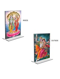 Sri Lakshmi Narayan & Sri Radha Krishna Acrylic T-Style Photo Stand - 5x7 Inches, Compact and Stylish Spiritual Display, easily change 2 photos (Pack of 1)