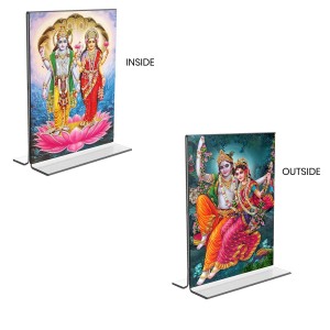 Sri Lakshmi Narayan & Sri Radha Krishna Acrylic T-Style Photo Stand - 7x9 Inches, Compact and Stylish Spiritual Display, easily change 2 photos (Pack of 1)
