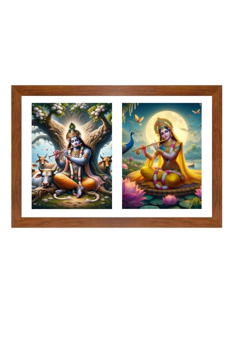 Radha krishna Photo Frame - 19x23Inches - Spiritual Artwork for Home Decor, Puja Room and Office Decoration
