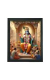 Hitech Sales Beautiful Lord Krishna Picture Photo Polystyrene Frame for Pooja Room, Temple, Home Decoration, Gift (Wall and Tabletop, Printed Photo, Black, 7.12 x 9.12 inches)