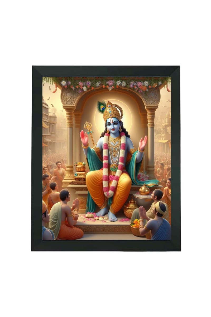 Hitech Sales Beautiful Lord Krishna Picture Photo Polystyrene Frame for Pooja Room, Temple, Home Decoration, Gift (Wall and Tabletop, Printed Photo, Black, 7.12 x 9.12 inches)