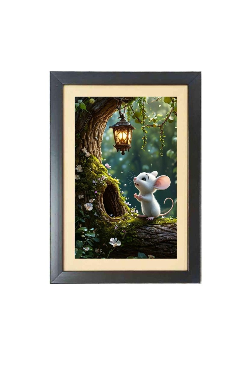 Cute squirrel Photo Frame Funny Animal and Bird Cartoon Art, Black color, 13x17 Inch