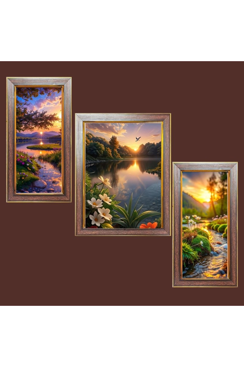 3-Pack Beautiful sun rise Photo Frames - 2 Pieces 8x15 Inch & 1 Piece 12x15 Inch - Rustic Wall Art for Home & Office Decor - Botanical Wall Hanging for Living Room, Bedroom, or Workspace