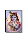 Baby Krishna Laminated Photo - 9x11 Inches, Divine Blessings for Home & Office and Temple Decoration