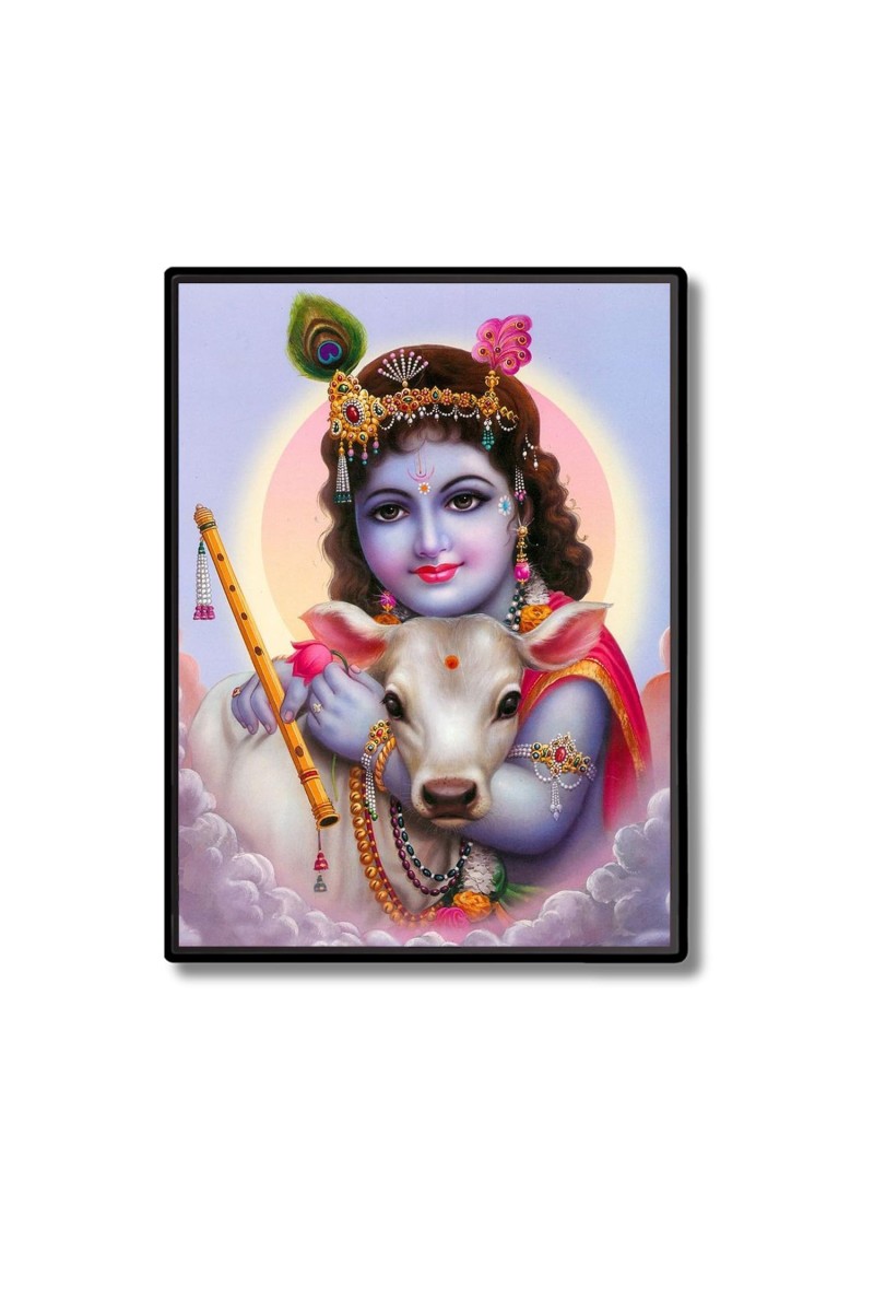 Baby Krishna Laminated Photo - 9x11 Inches, Divine Blessings for Home & Office and Temple Decoration