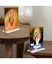 Debi Saraswati & Debi Lakshmi Acrylic T-Style Photo Stand - 11x13 Inches, Compact and Stylish Spiritual Display, easily change 2 photos (Pack of 1)