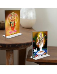 Debi Saraswati & Debi Lakshmi Acrylic T-Style Photo Stand, Compact and Stylish Spiritual Display, easily change 2 photos (Pack of 1)