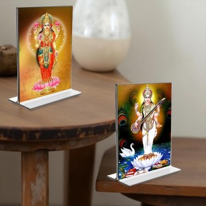 Debi Saraswati & Debi Lakshmi Acrylic T-Style Photo Stand, Compact and Stylish Spiritual Display, easily change 2 photos (Pack of 1) Debi Saraswati & Debi Lakshmi Acrylic T-Style Photo Stand, Compact and Stylish Spiritual Display, easily change 2 photos (Pack of 1)