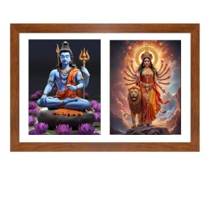 Lord shiva and durga maa Photo Frame - 17x21Inches - Spiritual Artwork for Home Decor, Puja Room and Office Decoration