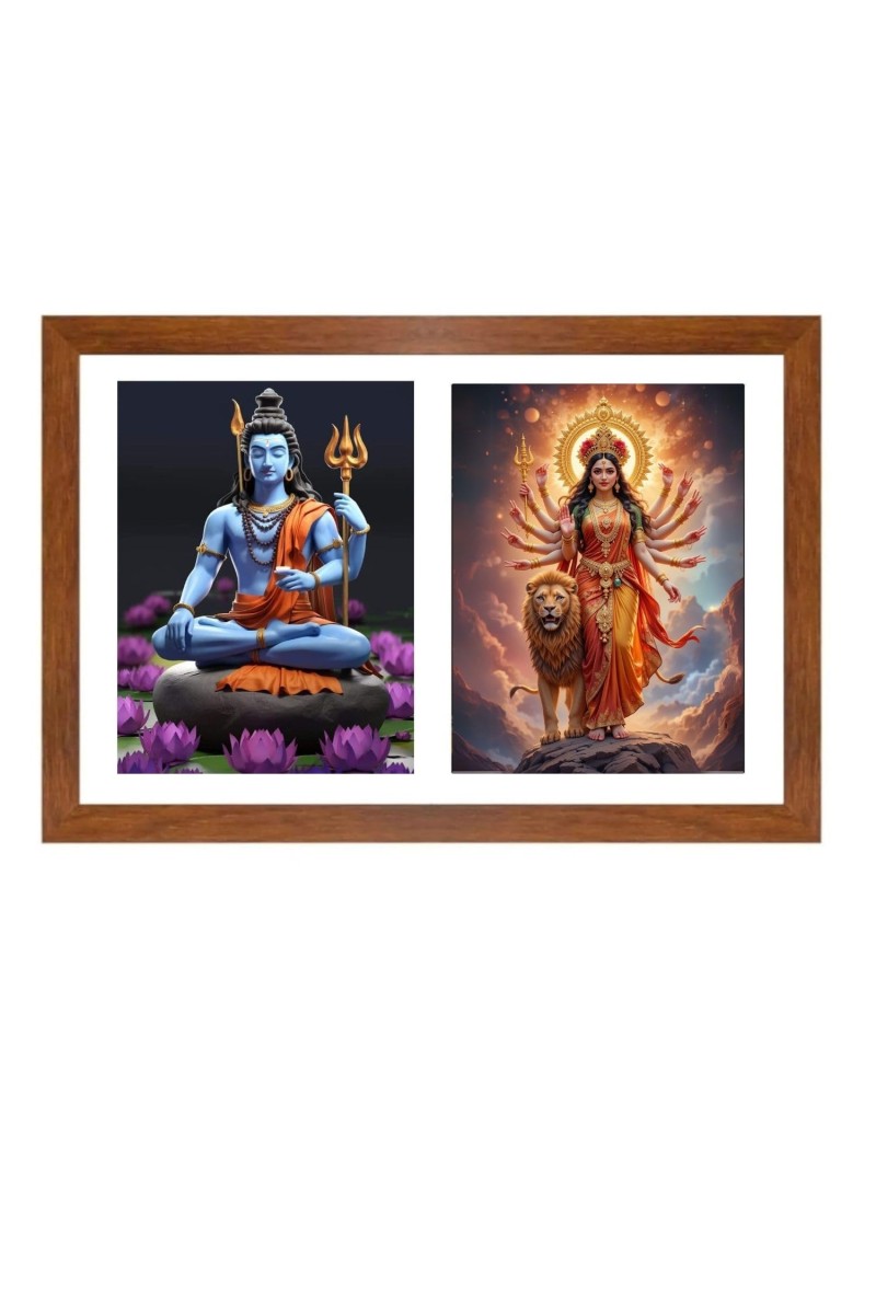 Lord shiva and durga maa Photo Frame - 13x17Inches - Spiritual Artwork for Home Decor, Puja Room and Office Decoration