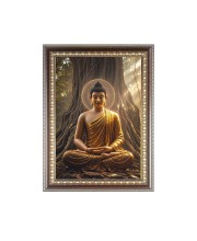 Lord Buddha Photo Frame - 10x14 Inches, Brown Wooden Frame for Home, Office & Temple Decoration