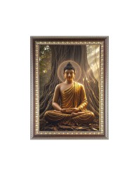 Lord Buddha Photo Frame - 16x20 Inches, Brown Wooden Frame for Home, Office & Temple Decoration