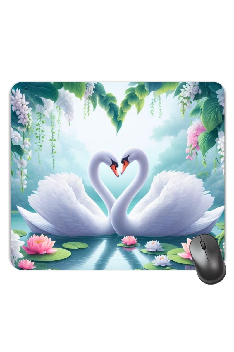 Customized Beautiful Swans Picture Sublimation Mouse Pad | 8 X 7.5 Inch | Smooth Cloth Surface | Non-Slip Rubber Base | Personalized Mousepad for Laptop & Desktop (F17147)