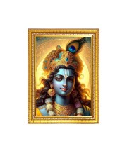 Lord Sri Krishna Photo Frame - 10x14 Inches, Brown Wooden Frame for Home, Office & Temple Decoration