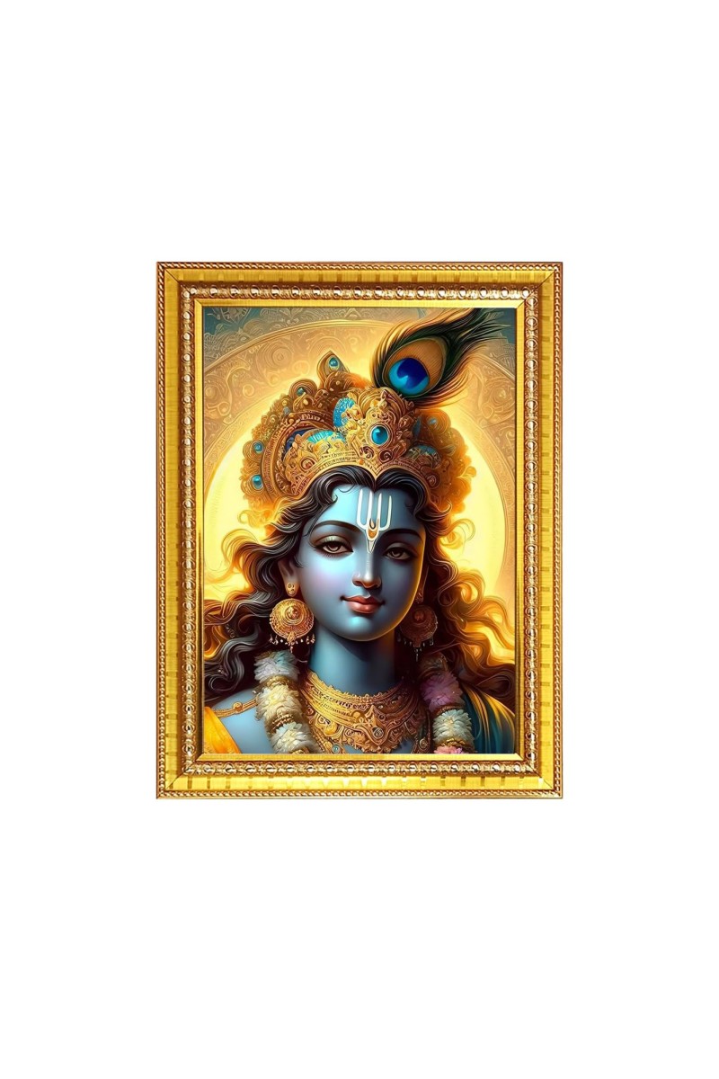 Lord Sri Krishna Photo Frame - 16x20 Inches, Brown Wooden Frame for Home, Office & Temple Decoration