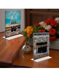 Mecca Madina Acrylic T-Style Photo Stand - 5x7 Inches, Compact and Stylish Spiritual Display, easily change 2 photos (Pack of 1)