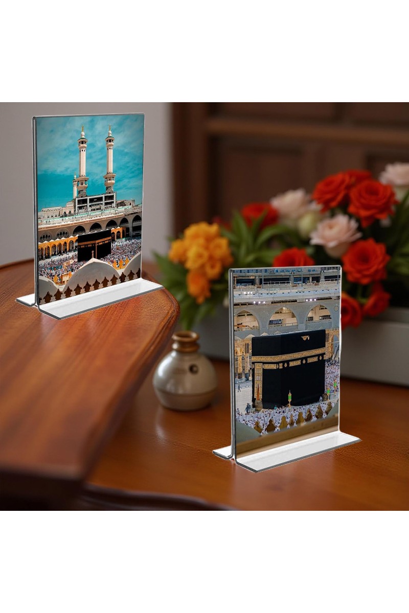 Mecca Madina Acrylic T-Style Photo Stand - 11x13 Inches, Compact and Stylish Spiritual Display, easily change 2 photos (Pack of 1)