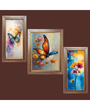 3-Pack Butterflies and flowers painting Photo Frames - 2 Pieces 10x17 Inch & 1 Piece 14x17 Inch - Rustic Wall Art for Home & Office Decor - Botanical Wall Hanging for Living Room, Bedroom, or Wo