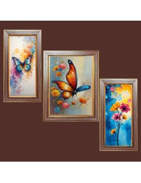 3-Pack Butterflies and flowers painting Photo Frames - 2 Pieces 10x17 Inch & 1 Piece 14x17 Inch - Rustic Wall Art for Home & Office Decor - Botanical Wall Hanging for Living Room, Bedroom, or Wo