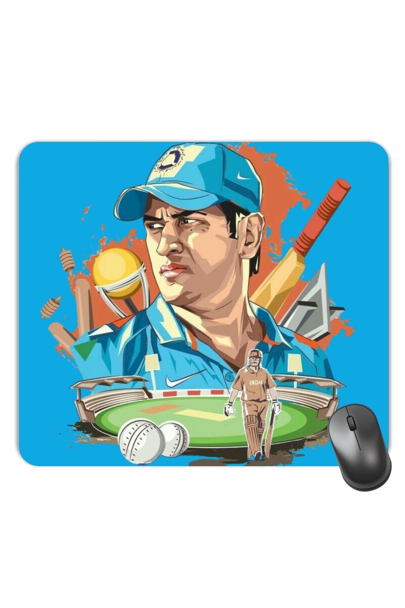 Customized Cricketer Dhoni Picture Sublimation Mouse Pad | 8 X 7.5 Inch | Smooth Cloth Surface | Non-Slip Rubber Base | Personalized Mousepad for Laptop & Desktop (F16962)