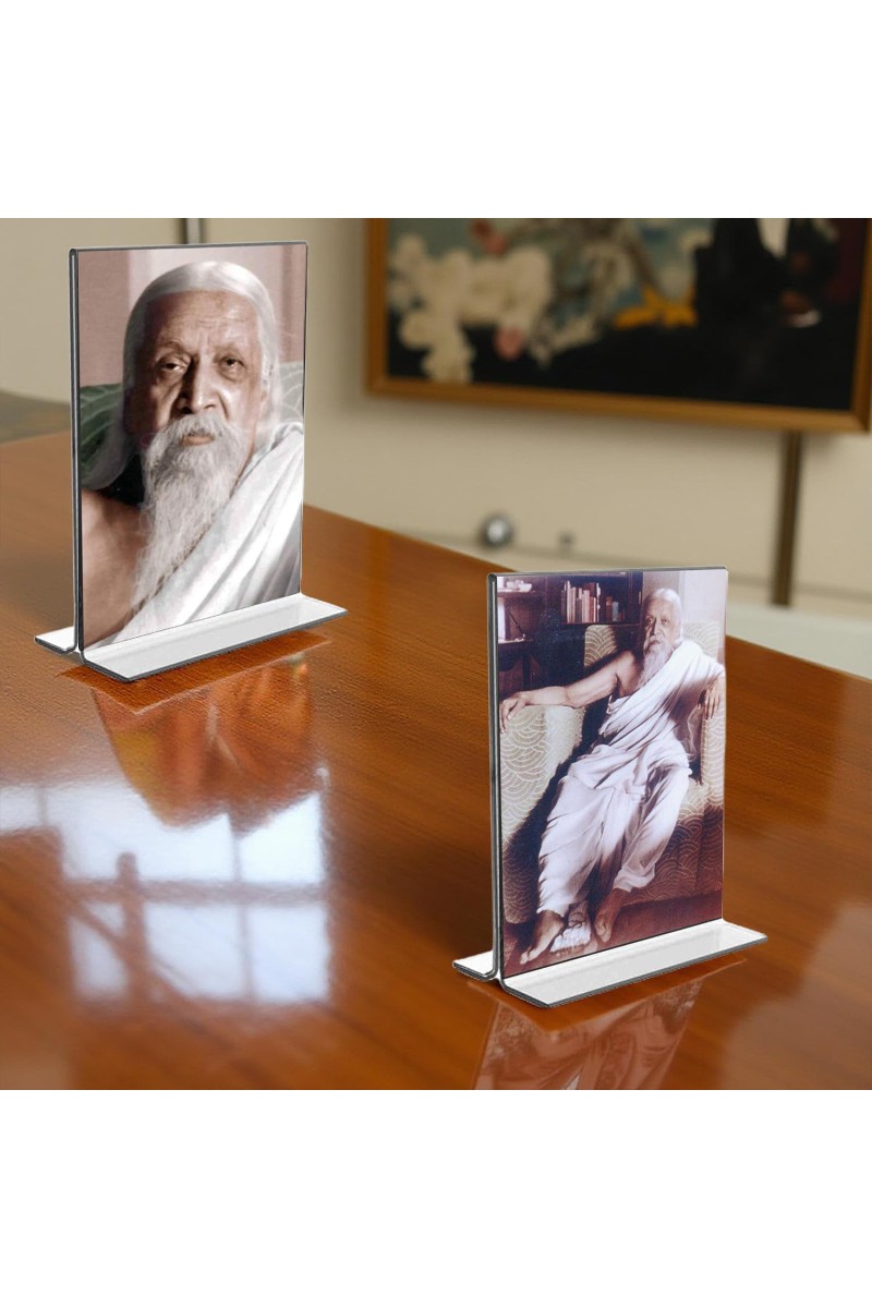 Sri Aurobindo Acrylic T-Style Photo Stand - 11x13 Inches, Compact and Stylish Spiritual Display, easily change 2 photos (Pack of 1)
