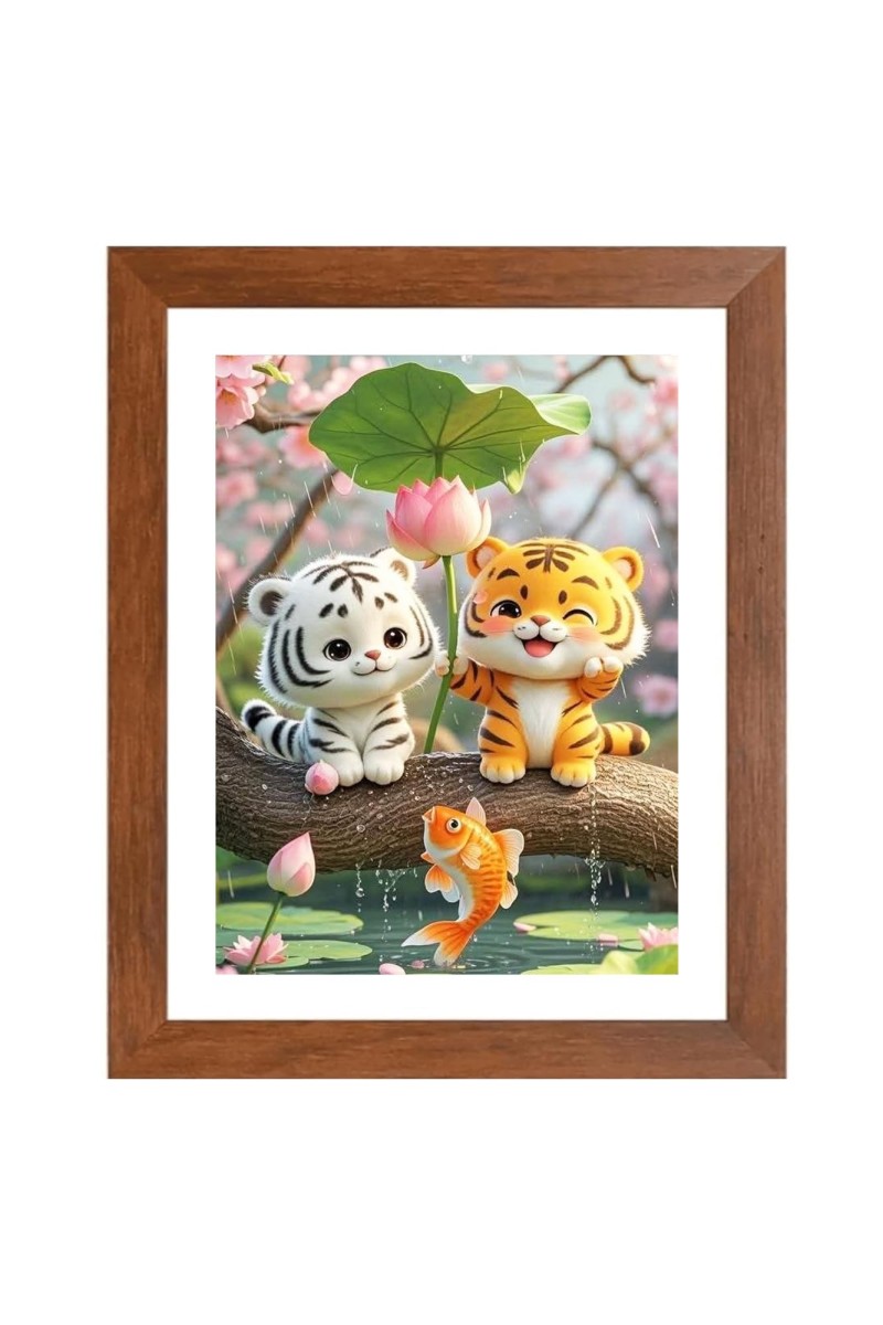 AI Funny Cute Cat Art Picture for Kids - 12x16 inches, Brown Color - Perfect Wall Decor for Children's Room