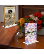 Taj Mahal & Mecca Madina Acrylic T-Style Photo Stand - 7x9 Inches, Compact and Stylish Spiritual Display, easily change 2 photos (Pack of 1)