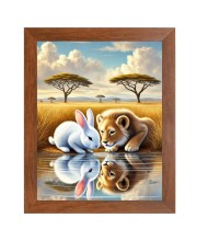 AI Funny Lion with Squirrel Art Picture for Kids - 10x14 inches, Brown Color - Perfect Wall Decor for Children's Room