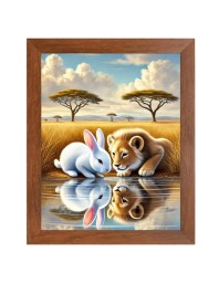 AI Funny Lion with Squirrel Art Picture for Kids - 10x14 inches, Brown Color - Perfect Wall Decor for Children's Room