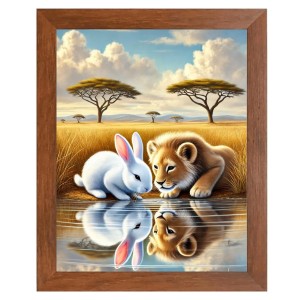 AI Funny Lion with Squirrel Art Picture for Kids - 10x14 inches, Brown Color - Perfect Wall Decor for Children's Room