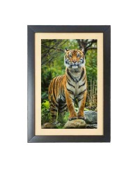 The tiger in the forest Photo Frame Funny Animal and Bird Cartoon Art, Black color, 19x23 Inch
