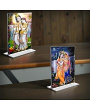 Sri Radha Sri Krishna Acrylic T-Style Photo Stand - 7x9 Inches, Compact and Stylish Spiritual Display, easily change 2 photos (Pack of 1)