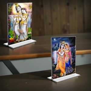 Sri Radha Sri Krishna Acrylic T-Style Photo Stand - 5x7 Inches, Compact and Stylish Spiritual Display, easily change 2 photos (Pack of 1) Sri Radha Sri Krishna Acrylic T-Style Photo Stand - 5x7 Inches, Compact and Stylish Spiritual Display, easily change 2 photos (Pack of 1)