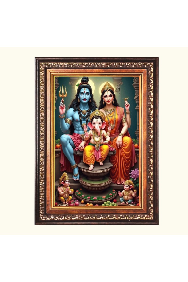 Sri Shiv Shankar, Mata Parvati and Baby Ganesh Color Photo 10x14 Inch - Vibrant Religious Wall Art for Home or Office Decor.