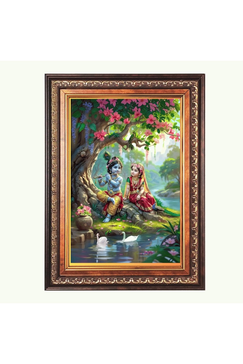 Sri Radha Krishna Color Photo 10x14 Inch - Vibrant Religious Wall Art for Home or Office Decor.